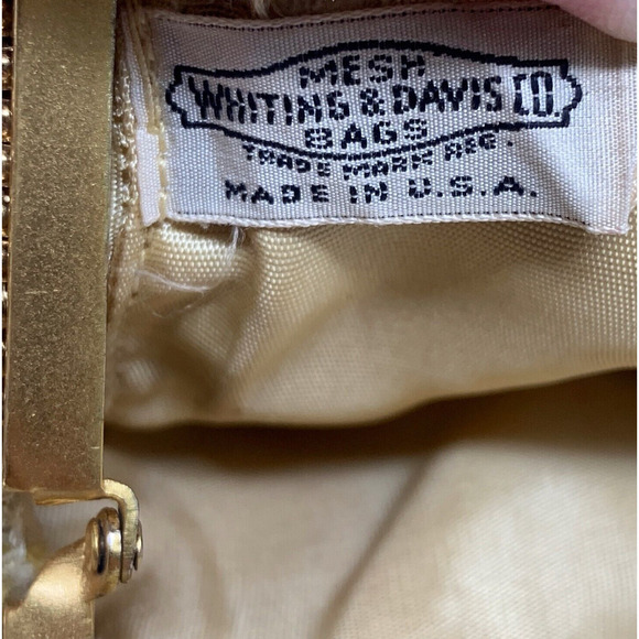 Vintage 1950's Whiting & Davis Gold Mesh Evening Bag Wristlet Rhinestone Clasp - Picture 6 of 9